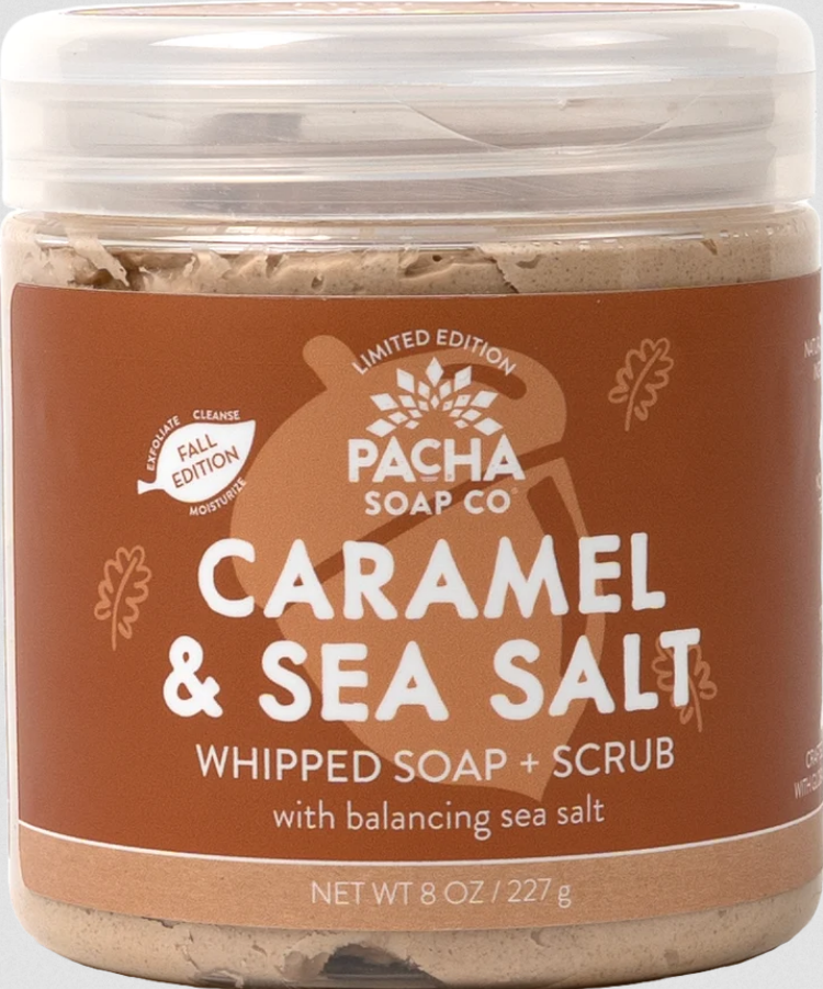 Shower Whip - Caramel and Sea Salt Whipped Soap and Scrub- Pacha- 8 Ounce
