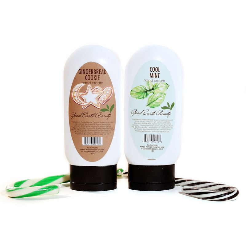 New Set 2 Holiday Hand Cream Cool Mint & Gingerbread Cookie Good Earth Beauty