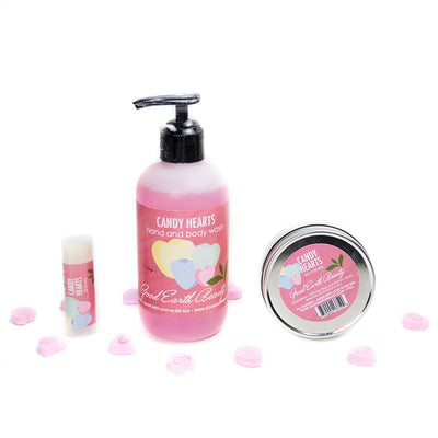 New Gift-Candy Hearts Gift Set - Candle, Lip Balm and Hand/Body Wash