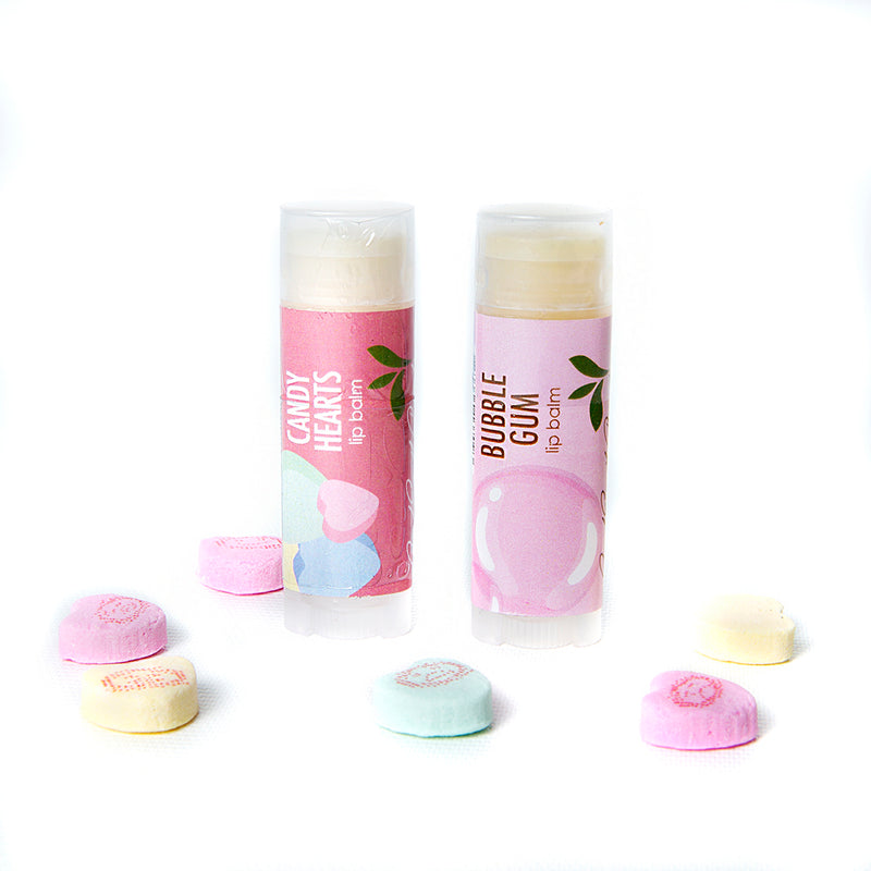 Vegan lip balm gift set of 2 Candy Hearts and Bubble Gum Good Earth Beauty