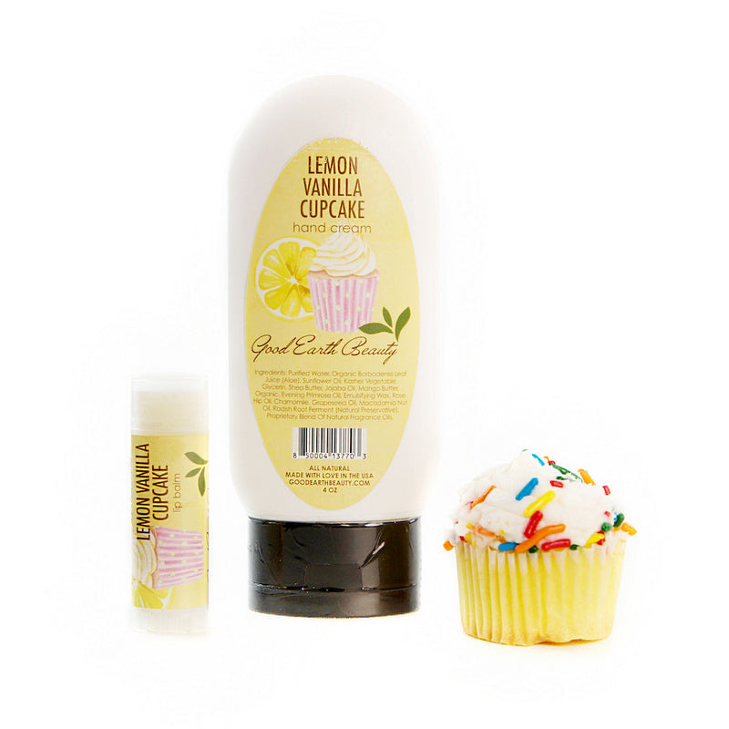 Lemon Vanilla Cupcake Gift Set - Lip Balm and Hand Cream Good Earth Beauty