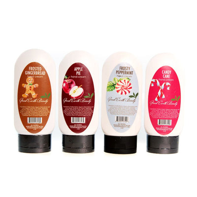 New Gift Set 4 Hand Cream Candy Cane, Frosty Peppermint, Apple Pie & Frosted Gingerbread Good Earth Beauty