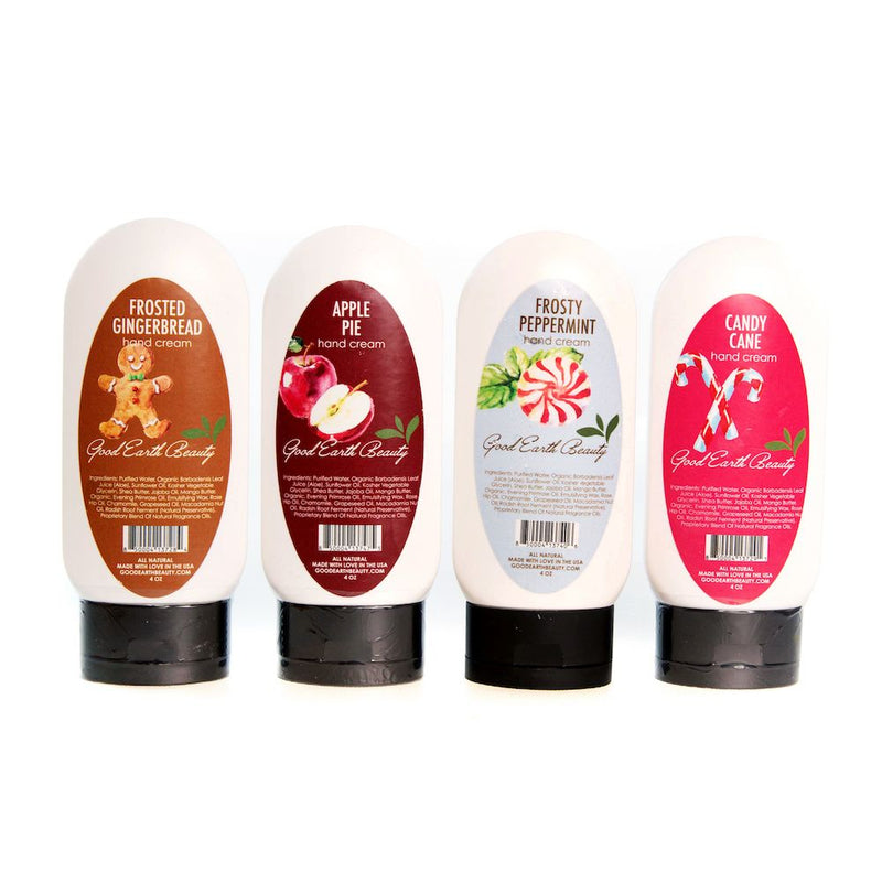 New Gift Set 4 Hand Cream Candy Cane, Frosty Peppermint, Apple Pie & Frosted Gingerbread Good Earth Beauty