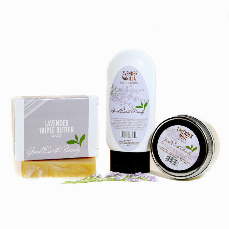 New Lavender 3pc Gift Set - Hand Cream, Candle & Bar Soap Good Earth Beauty